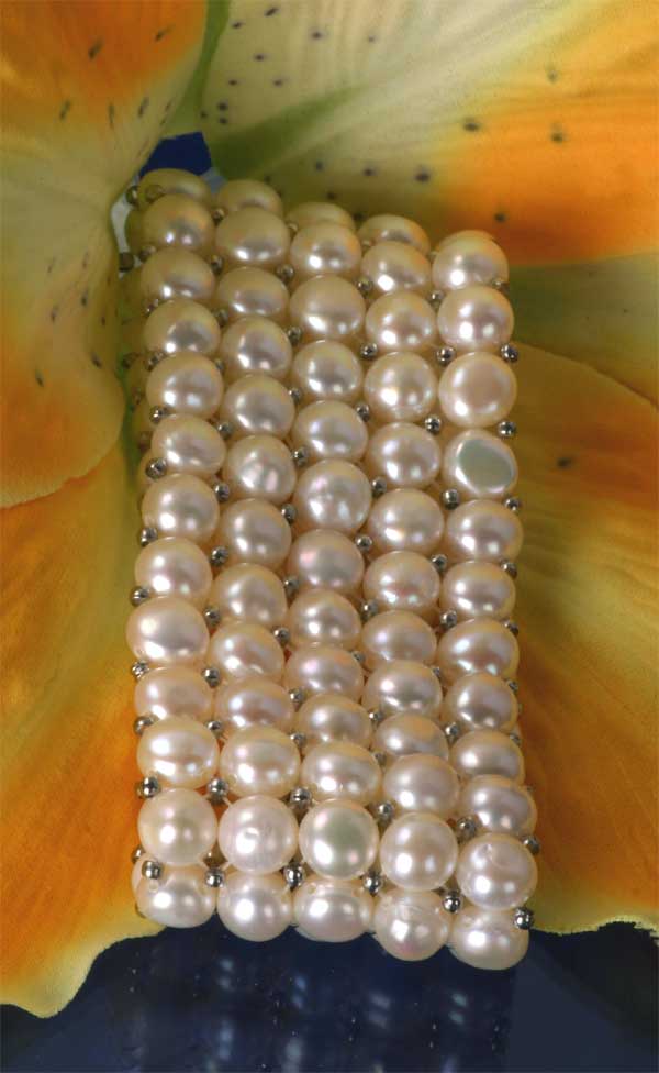 Süßwasser Zucht-Perlenarmband 5-reihig
