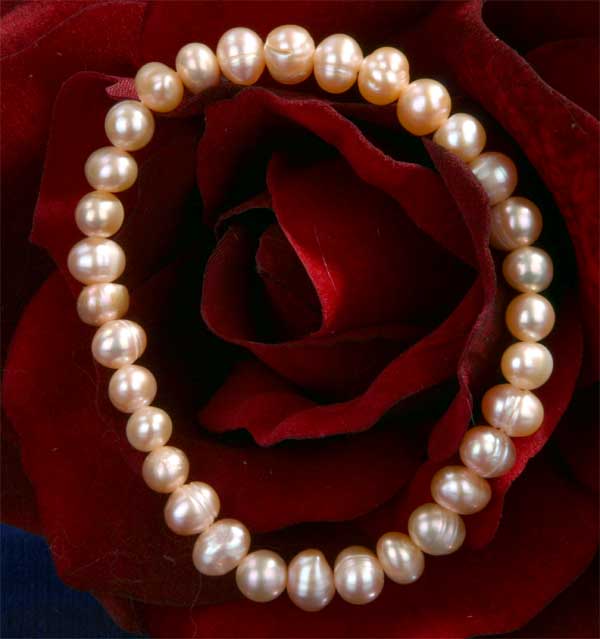 Süßwasser Zucht-Perlen-Stretch-Armband 6mm -rose-