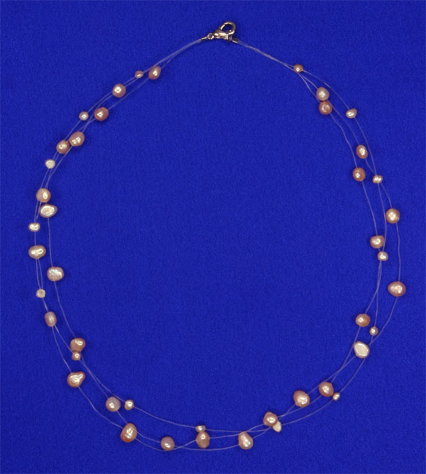 Süsswasser Perlenkette Filigran Rose/Orange ca. 45cm Perlen schwebend auf Nylon