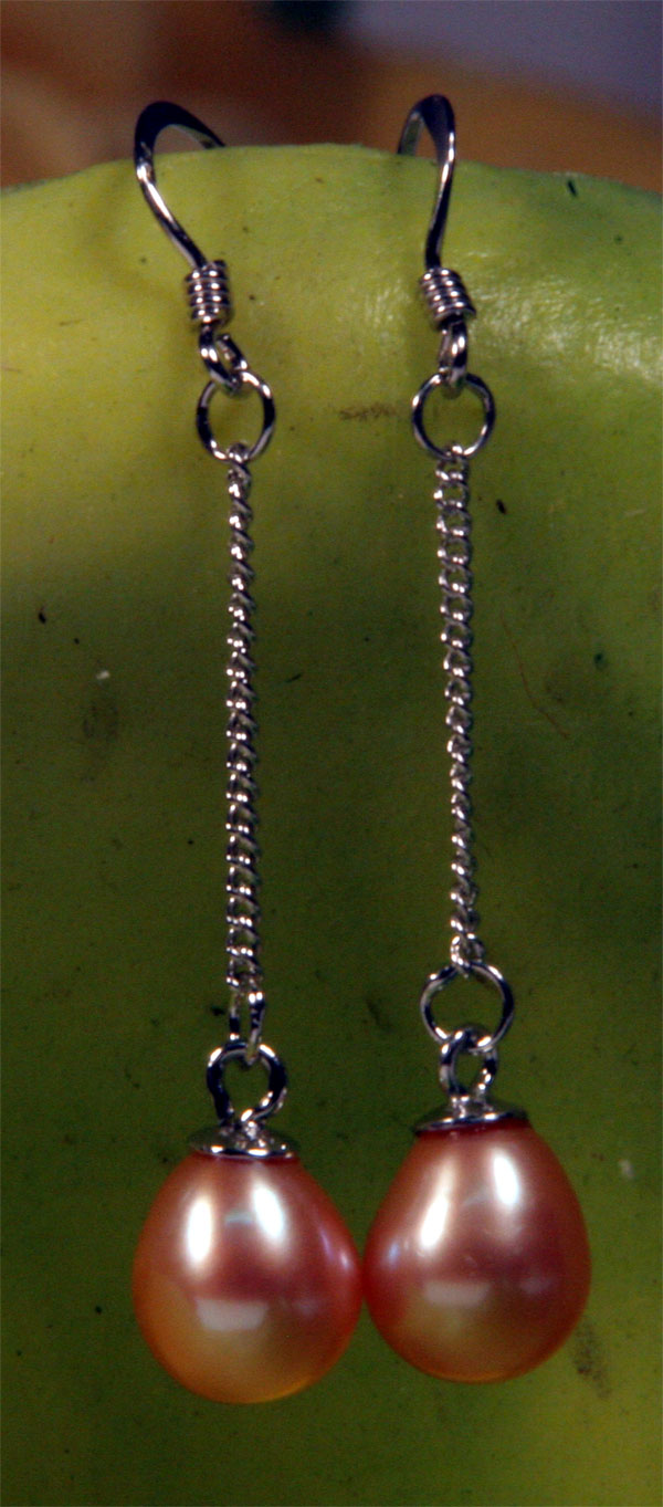 Echte Zucht-Perlen-Ohrringe Silber 925 O107 Lachsfarben
