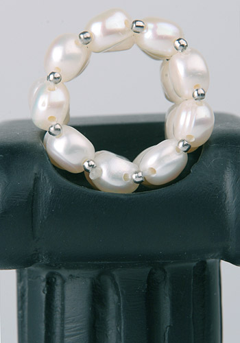 3-Reihiger Echter Zucht-Perlen-Ring aus Süsswasser-Zuchtperlen 3-Reihig